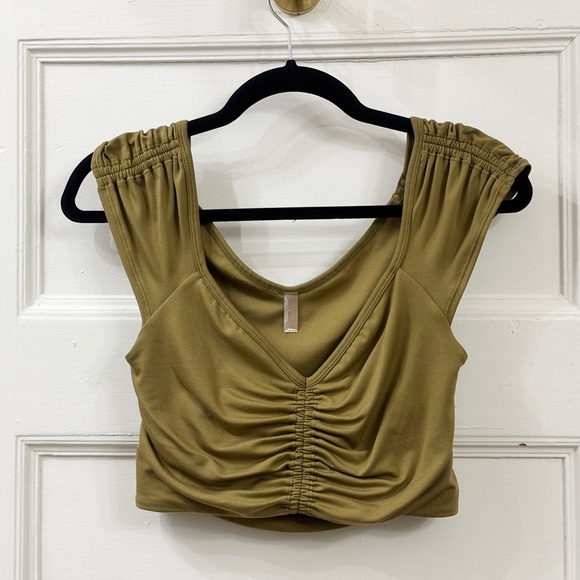 NWOT FREE PEOPLE Green Cinched Sweetheart Neckline Open Back Cropped Tank SMALL - Picture 9 of 12
